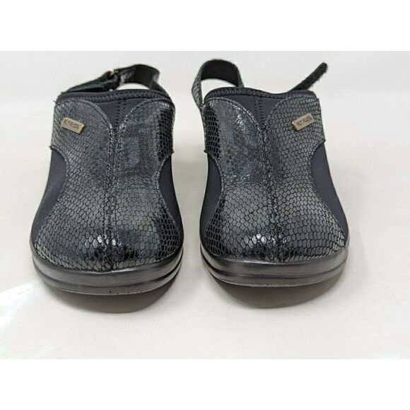 FLY FLOT SANDALS BLACK LEATHER SNAKESKIN BACK STRAP WOMENS SIZE US 6.5 EU 38 - Picture 2 of 7